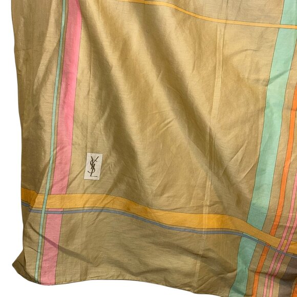 YSL vintage neutrals khaki pastel graphic print polished cotton scarf shawl wrap - Picture 6 of 7